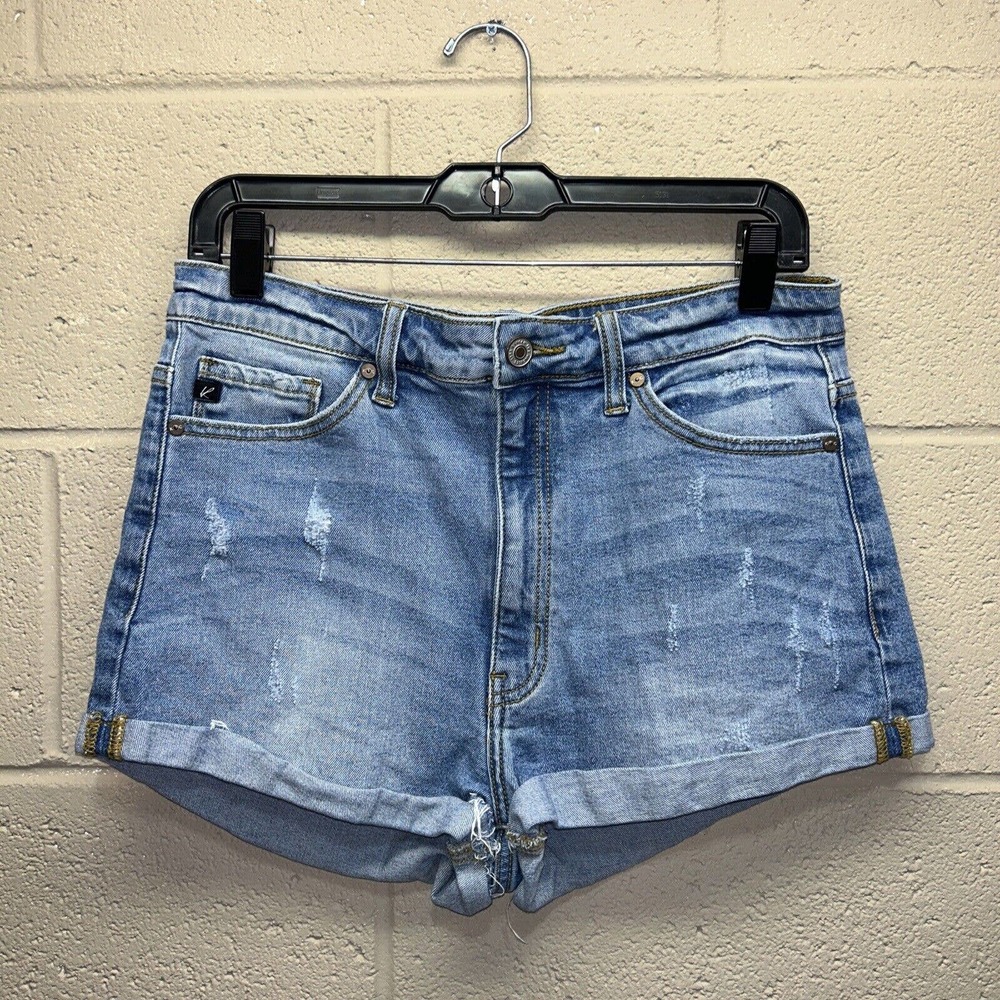 KANCAN Jean Shorts Women’s Size Large Blue Light Wash High Rise Cuffed Denim
